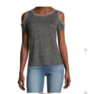 Generation Love Embellished Linen Cold Shoulder Top